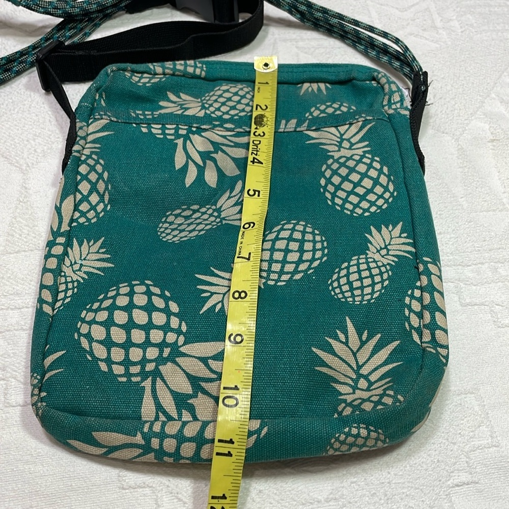 Kavu Keeper Crossbody Rope Bag Cotton Canvas Purse Pineapples Teal Blue & Gray - Picture 11 of 16